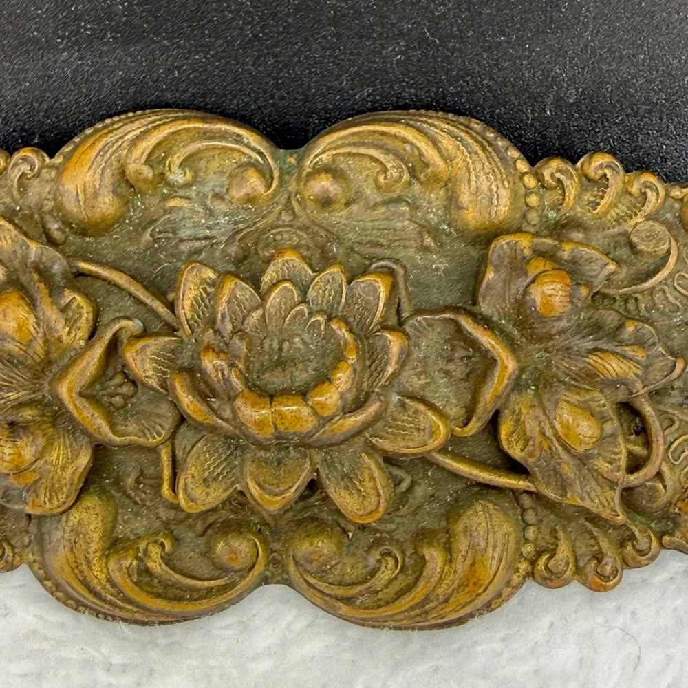 Vintage Floral Repousse Brooch Bronze Tone Large Lotus Statement